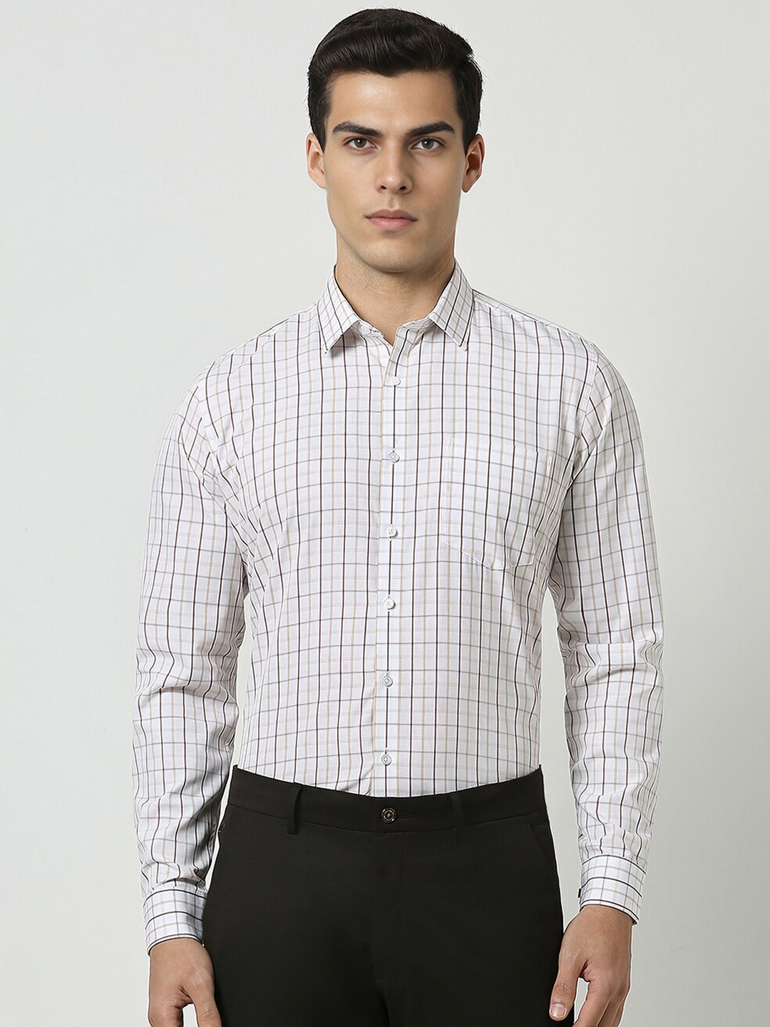 

Van Heusen Grid Tattersall Checked Slim Fit Cotton Opaque Formal Shirt, White