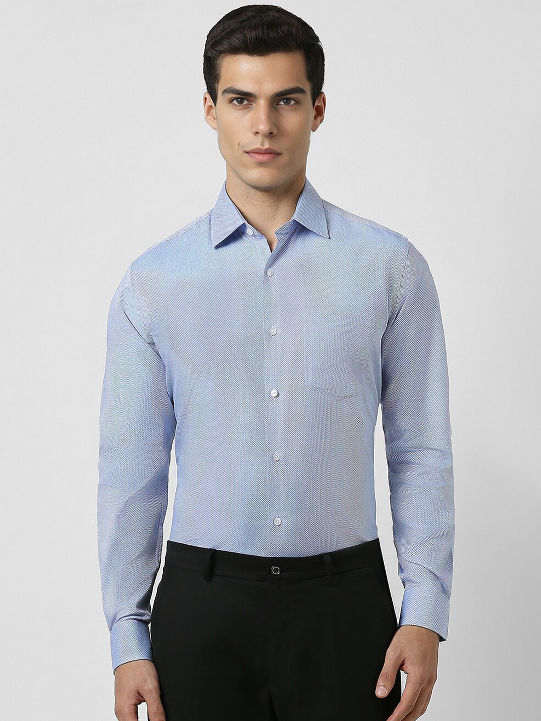 

Van Heusen Self Design Textured Opaque Cotton Formal Shirt, Blue