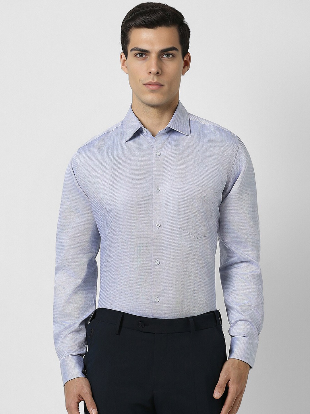 

Van Heusen Self Design Textured Cotton Opaque Party Shirt, Blue