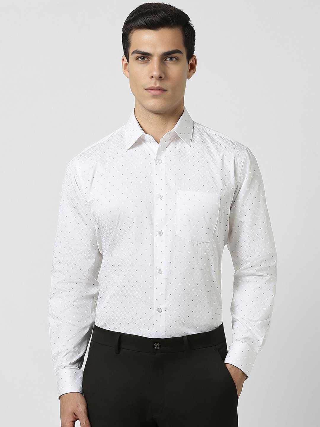 

Van Heusen Self Design Micro Ditsy Printed Opaque Cotton Shirt, White