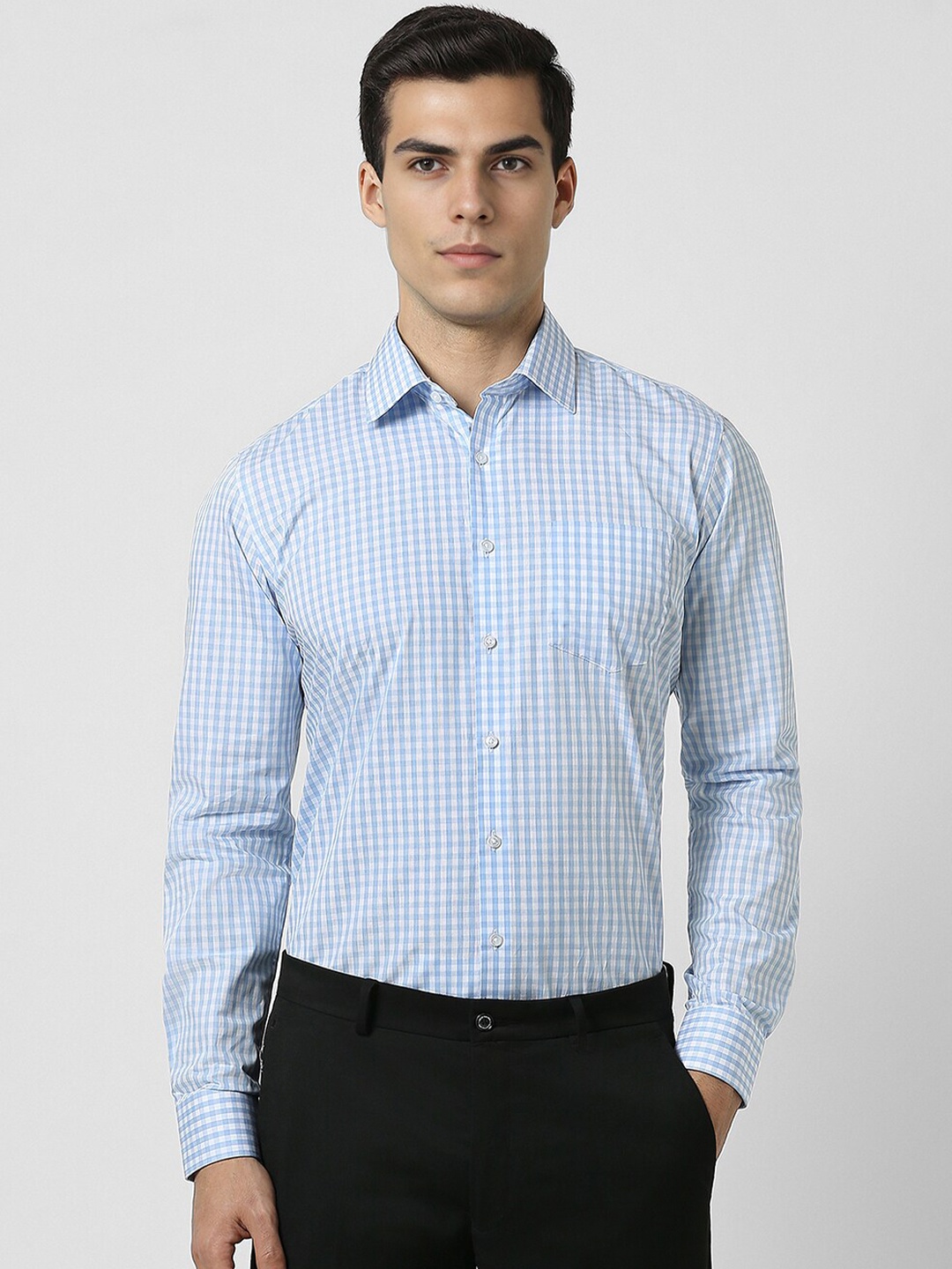 

Van Heusen Checked Slim Fit Opaque Cotton Formal Shirt, Blue
