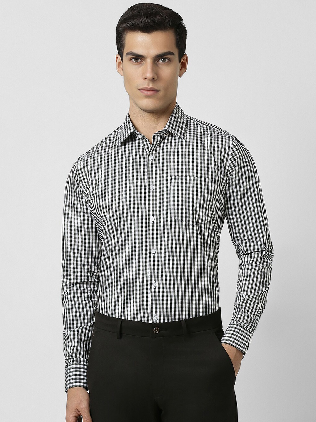 

Van Heusen Checked Slim Fit Cotton Opaque Formal Shirt, Black
