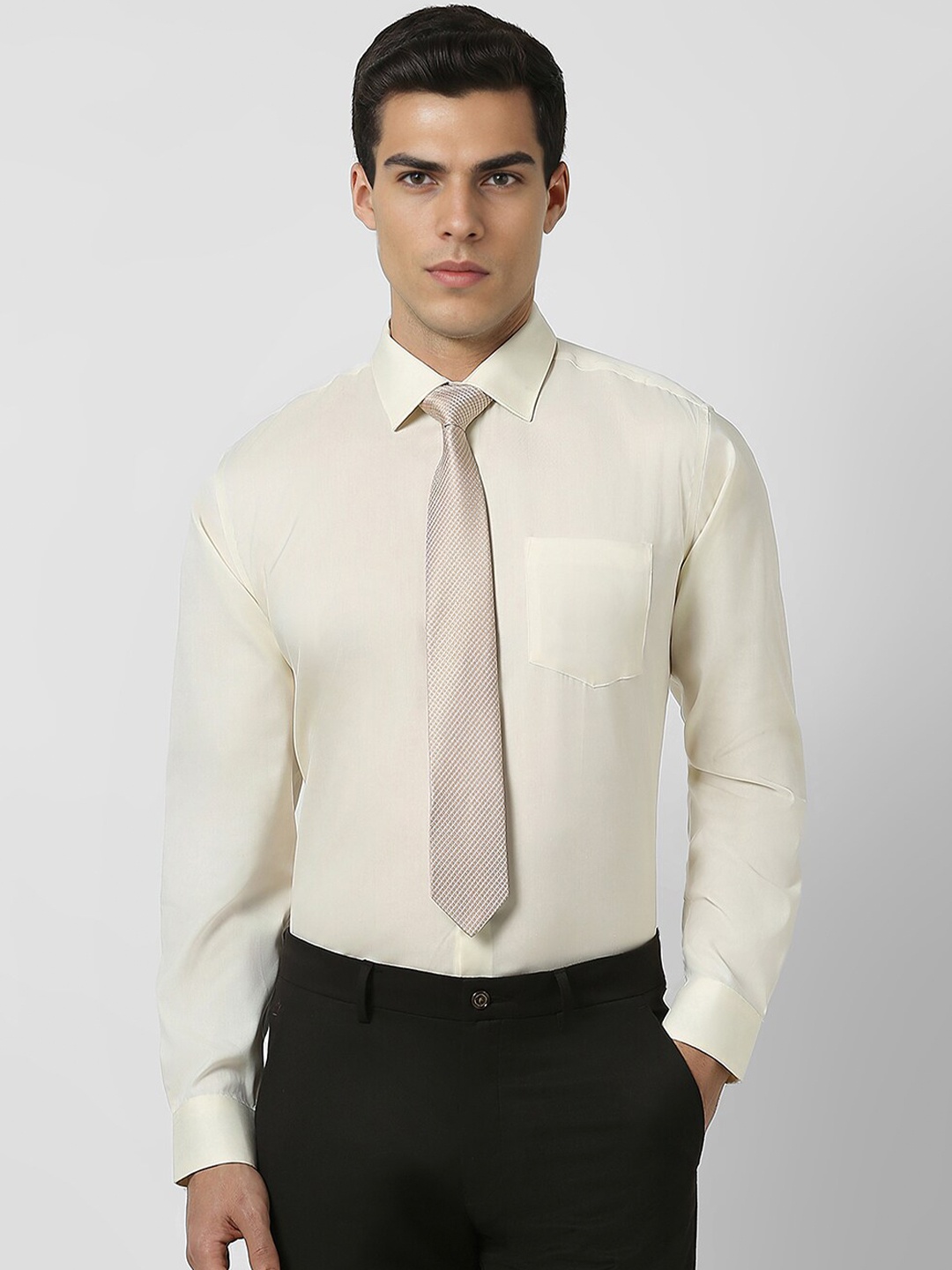 

Van Heusen Spread Collar Cotton Opaque Formal Shirt, Cream