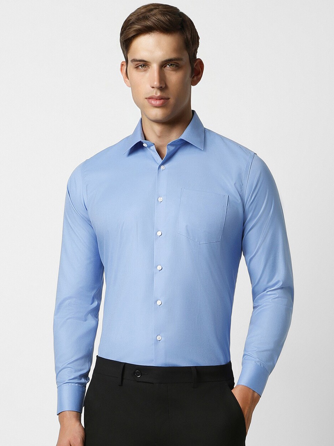 

Van Heusen Self Design Textured Slim Fit Cotton Formal Shirt, Blue
