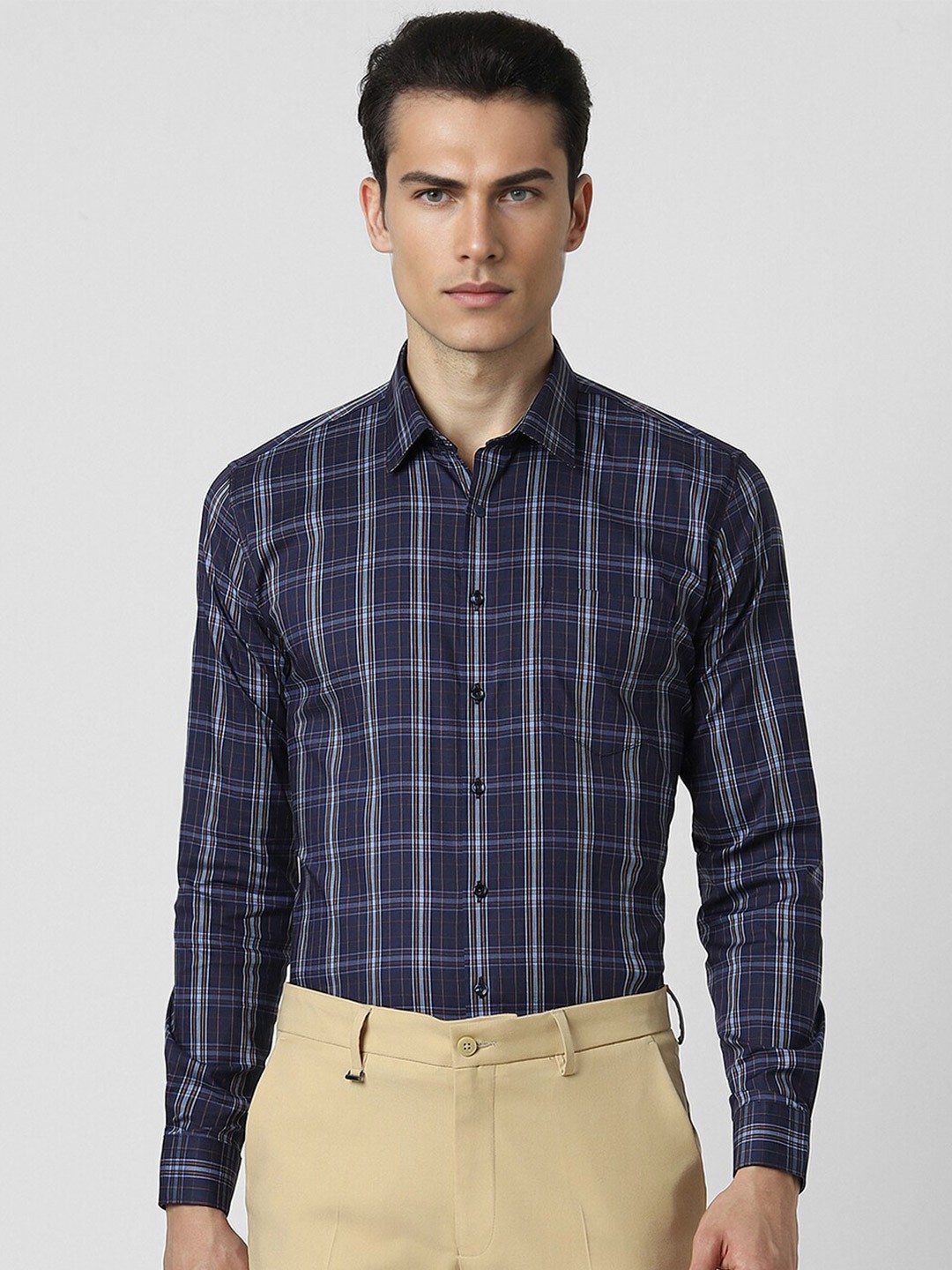 

Van Heusen Slim Fit Opaque Checked Cotton Formal Shirt, Navy blue