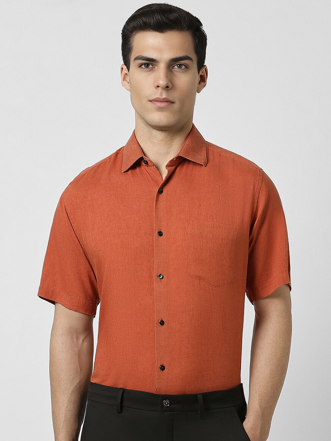 

Van Heusen Textured Spread Collar Opaque Formal Shirt, Orange