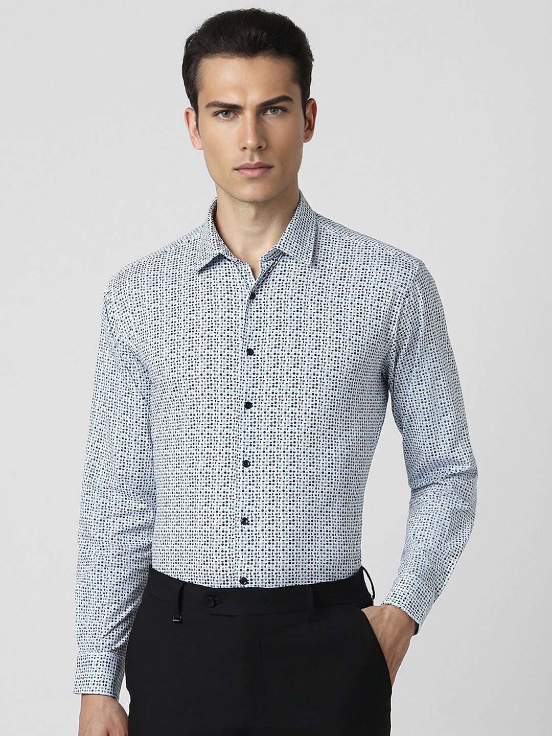 

Van Heusen Micro Ditsy Printed Slim Fit Opaque Formal Shirt, Blue