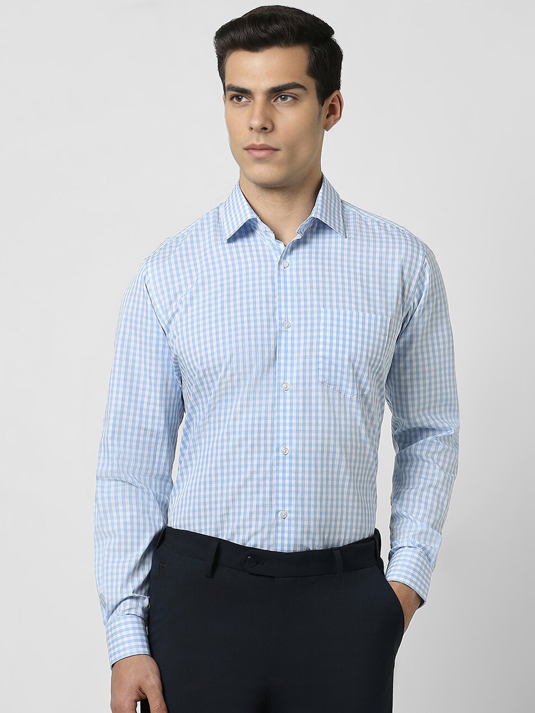 

Van Heusen Grid Tattersall Checked Cotton Opaque Formal Shirt, Blue