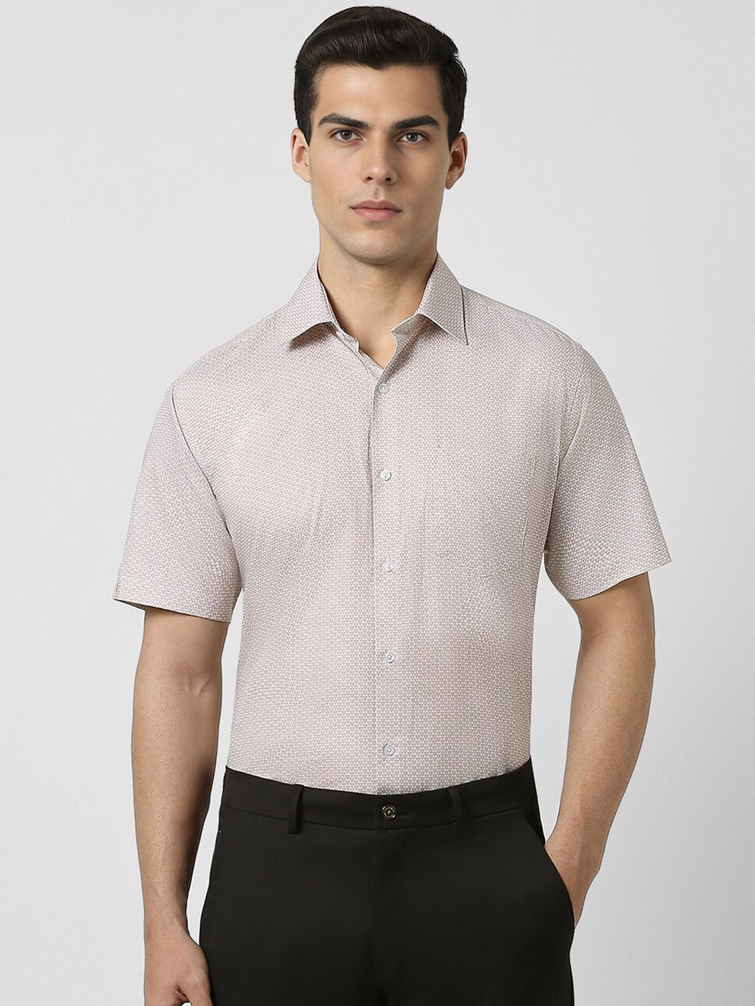 

Van Heusen Self Design Textured Opaque Cotton Formal Shirt, Cream