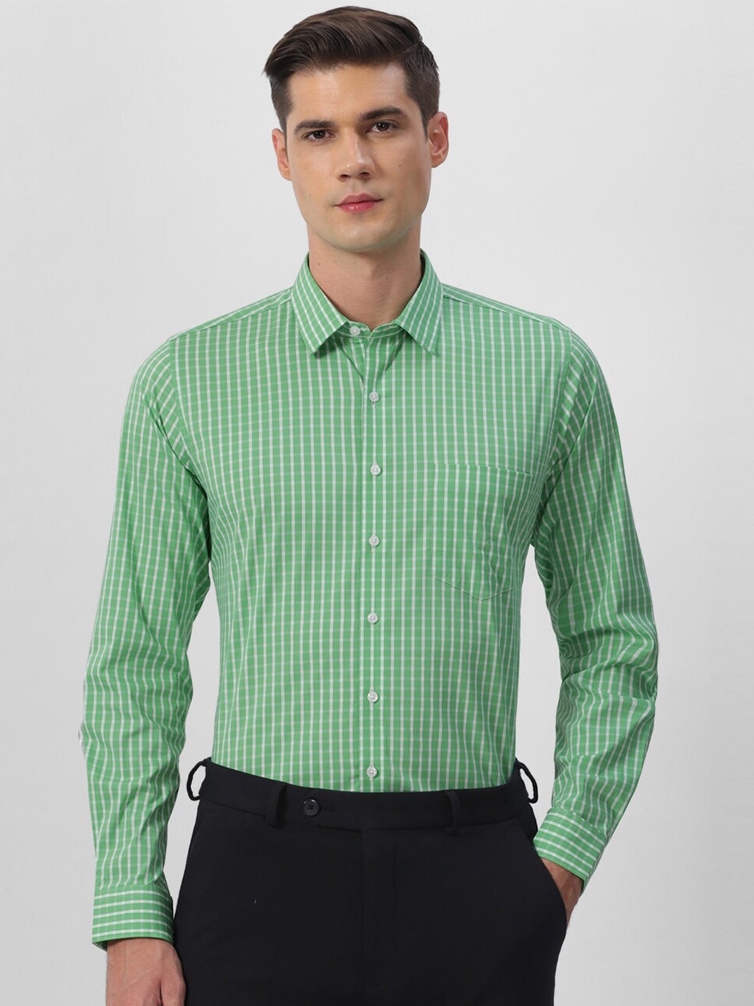 

Van Heusen Gingham Checked Slim Fit Opaque Formal Shirt, Green