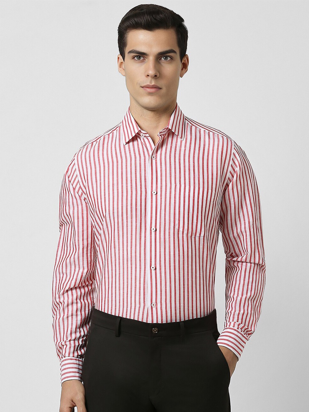 

Van Heusen Vertical Striped Spread Collar Opaque Formal Shirt, Red
