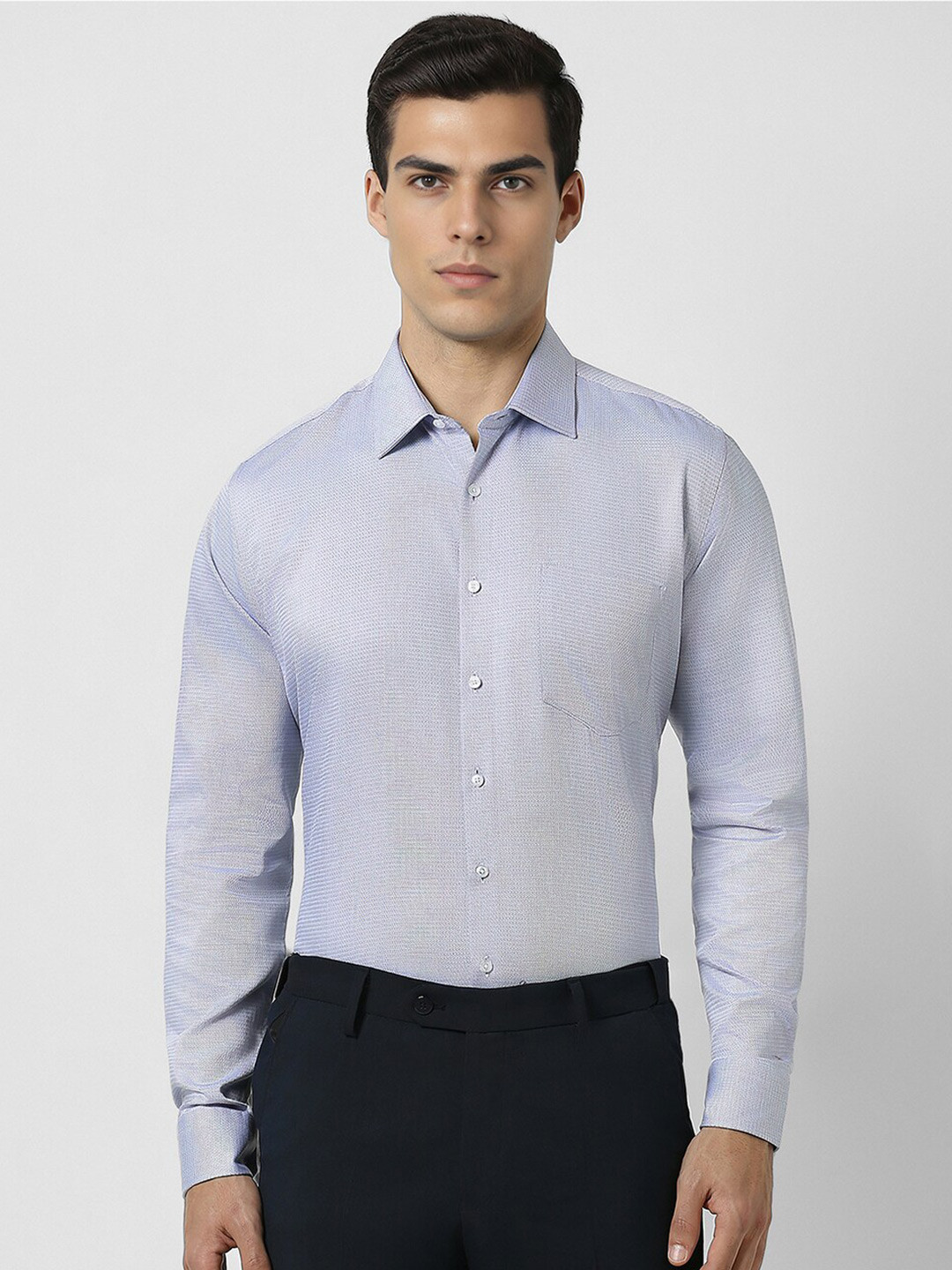 

Van Heusen Self Design Textured Slim Fit Cotton Opaque Shirt, Blue
