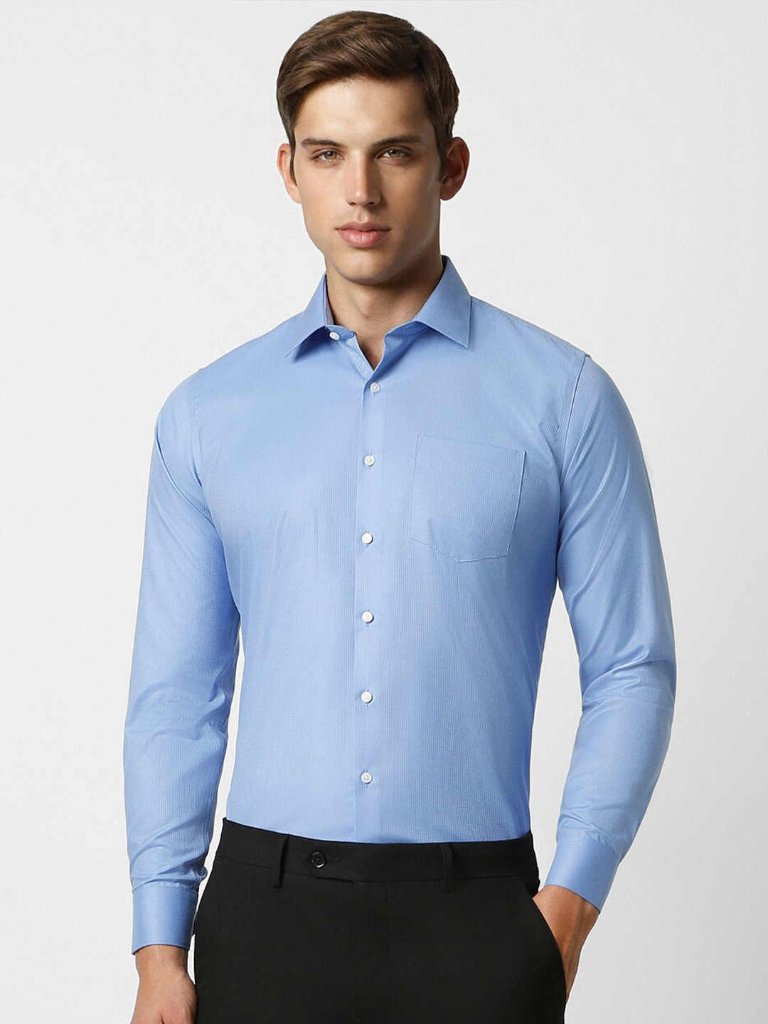 

Van Heusen Self Design Textured Slim Fit Cotton Opaque Formal Shirt, Blue