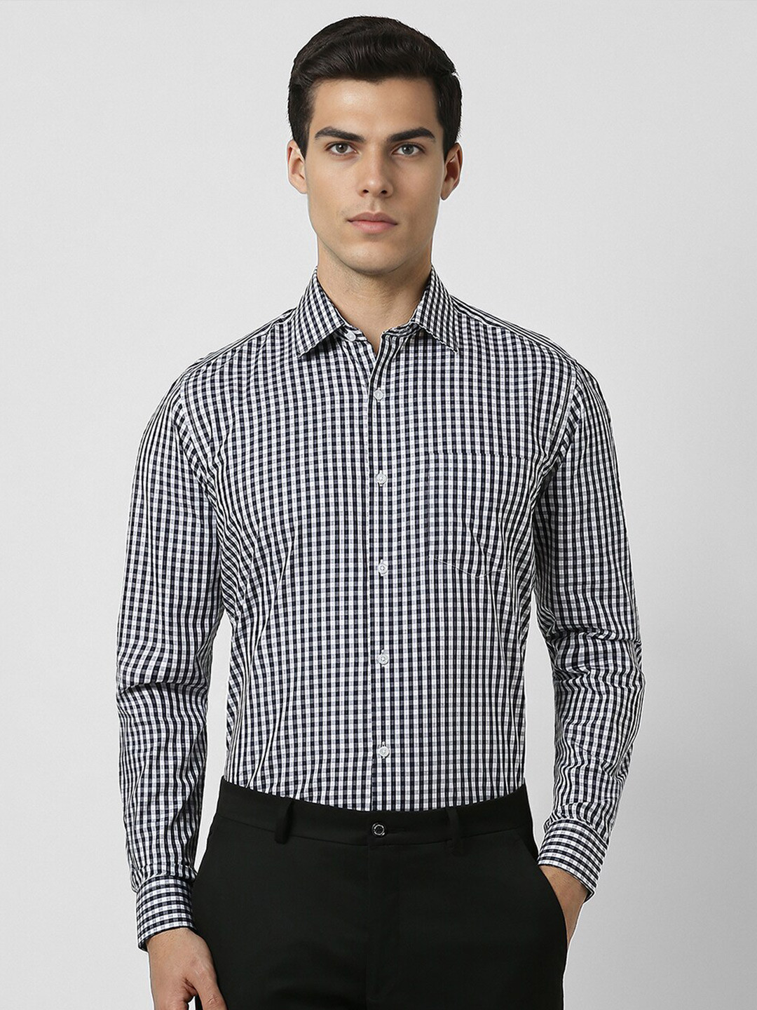 

Van Heusen Slim Fit Micro Checks Pure Cotton Formal Shirt, Black