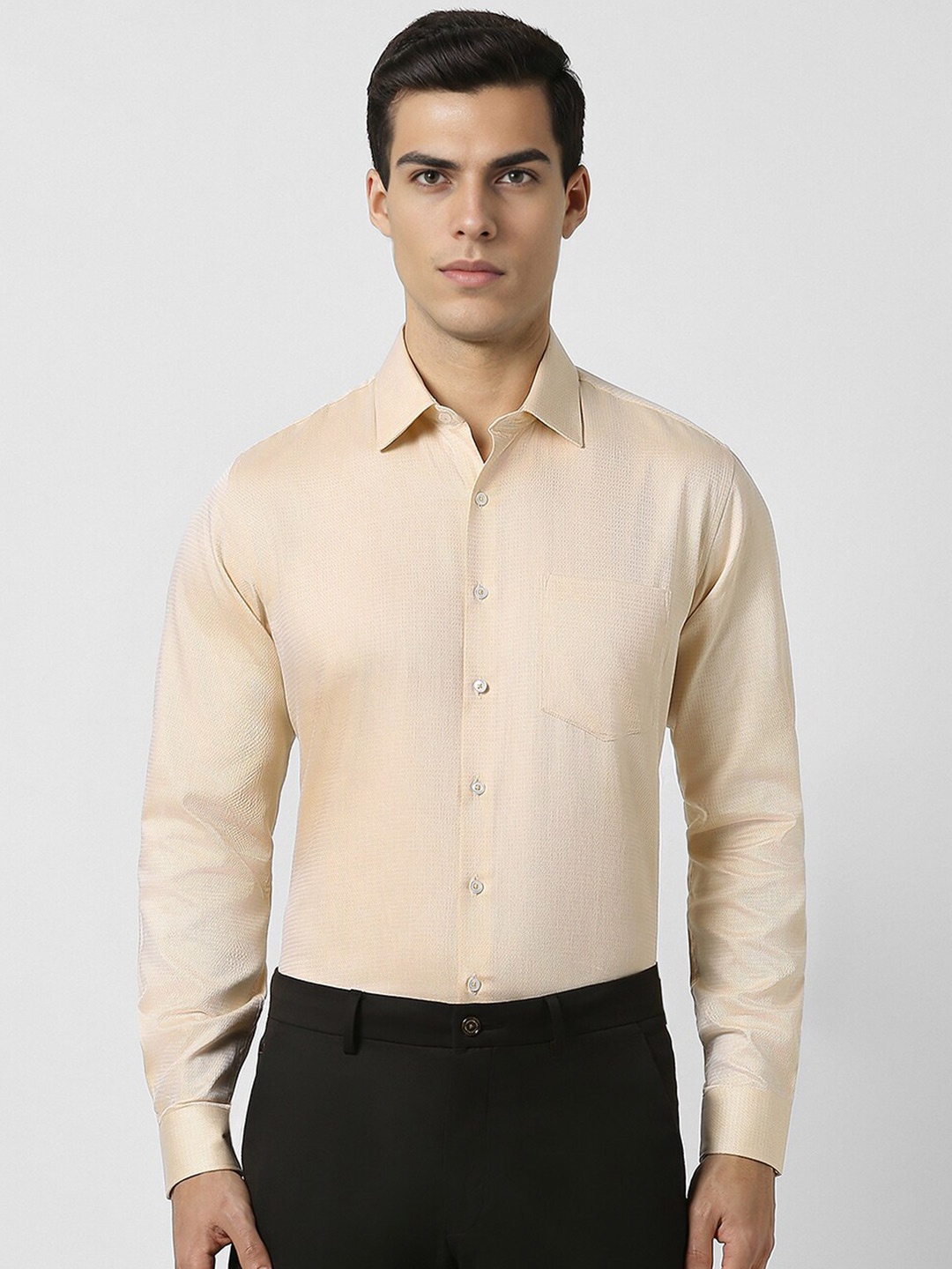 

Van Heusen Self Design Textured Slim Fit Opaque Cotton Shirt, Beige