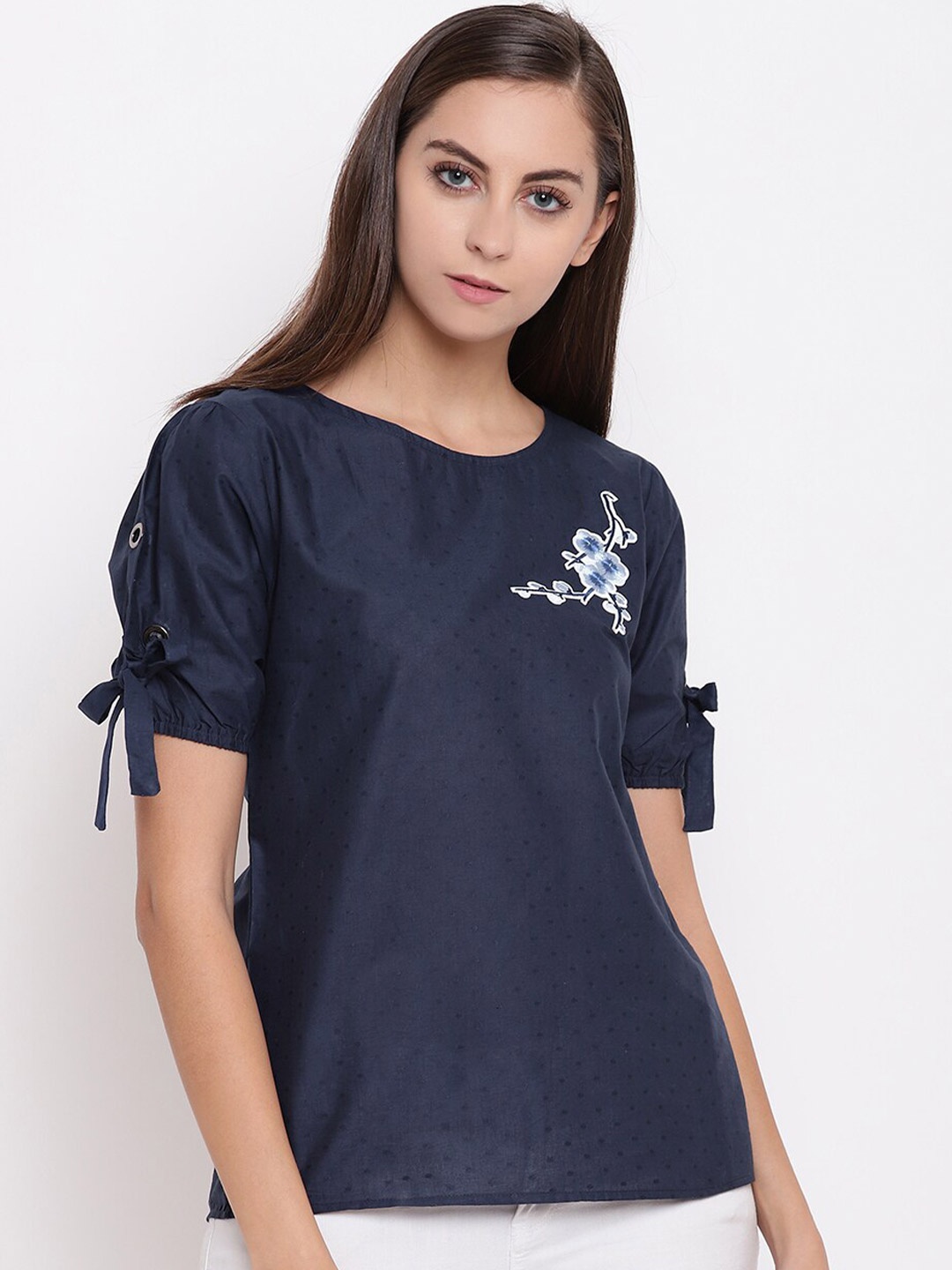 

Miss Grace Round Neck Top, Navy blue