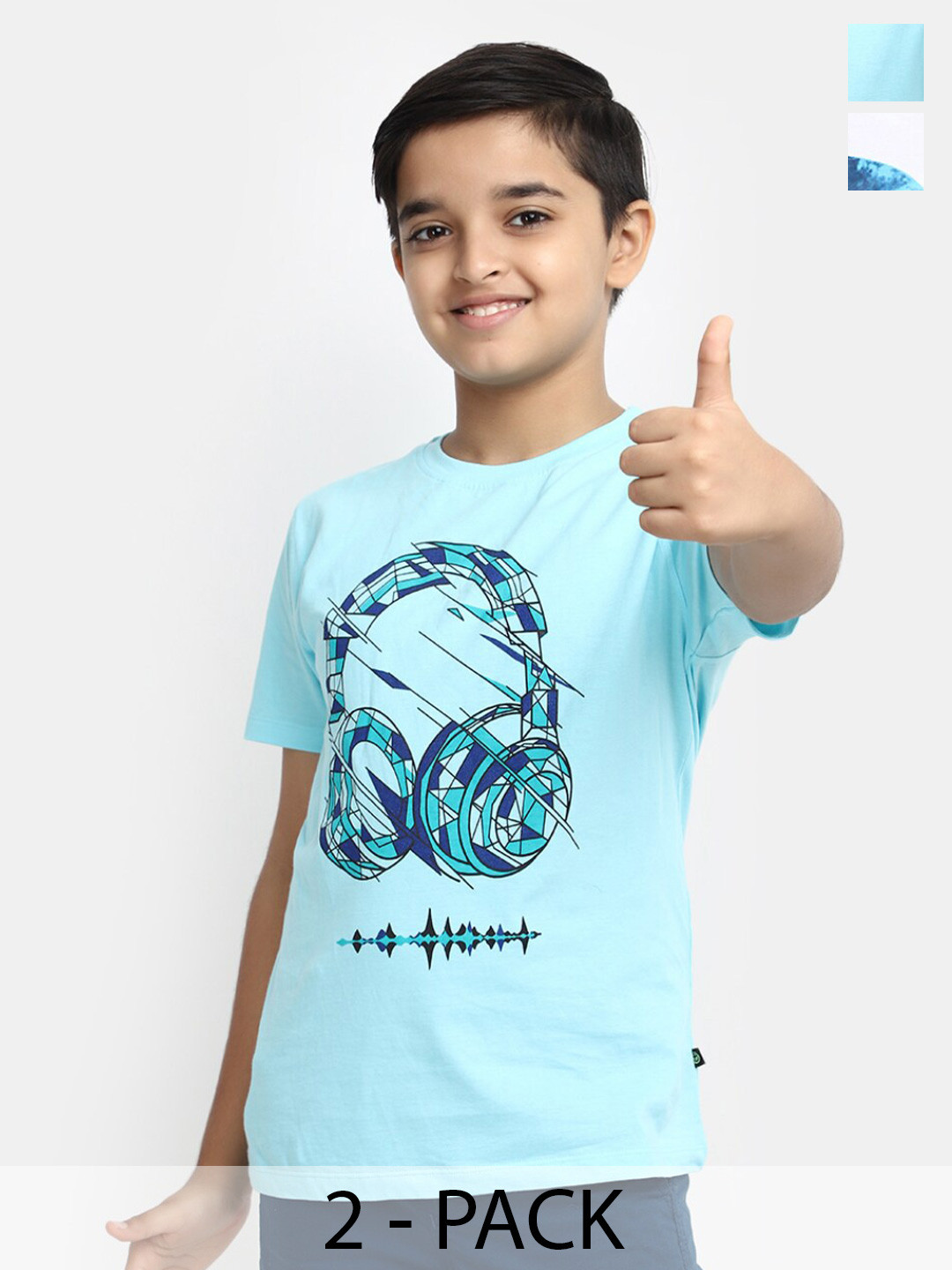 

V-Mart Boys Pack Of 2 Graphic Printed Round Neck Short Sleeves Cotton T-shirt, Blue