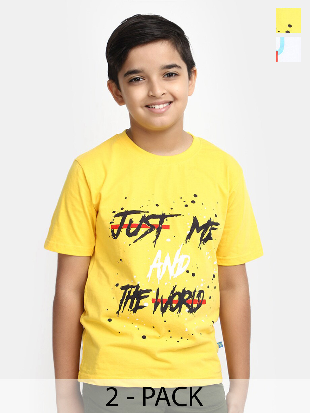 

V-Mart Boys Pack Of 2 Typography Printed Round Neck Short Sleeves Cotton T-shirt, White