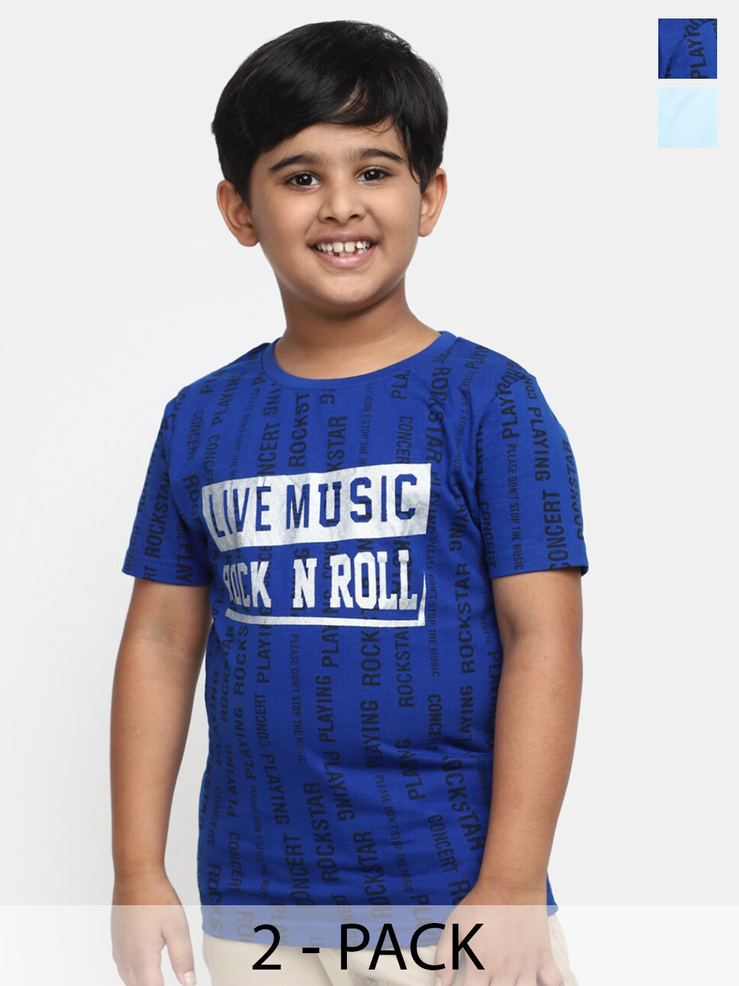 

V-Mart Boys Pack Of 2 Typography Printed Cotton T-shirts, Blue