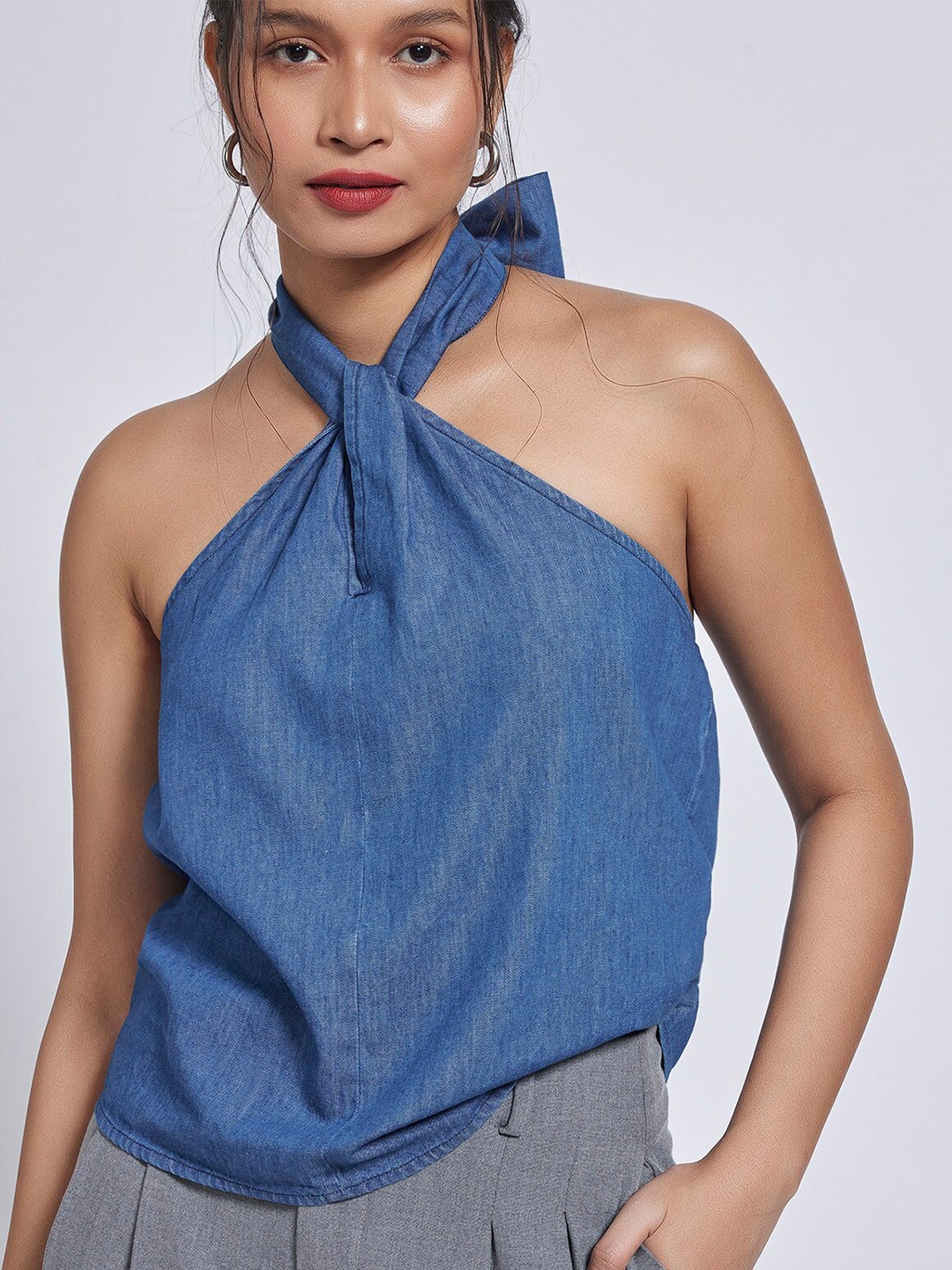 

The Label Life Halter Neck Cotton Regular Top, Blue