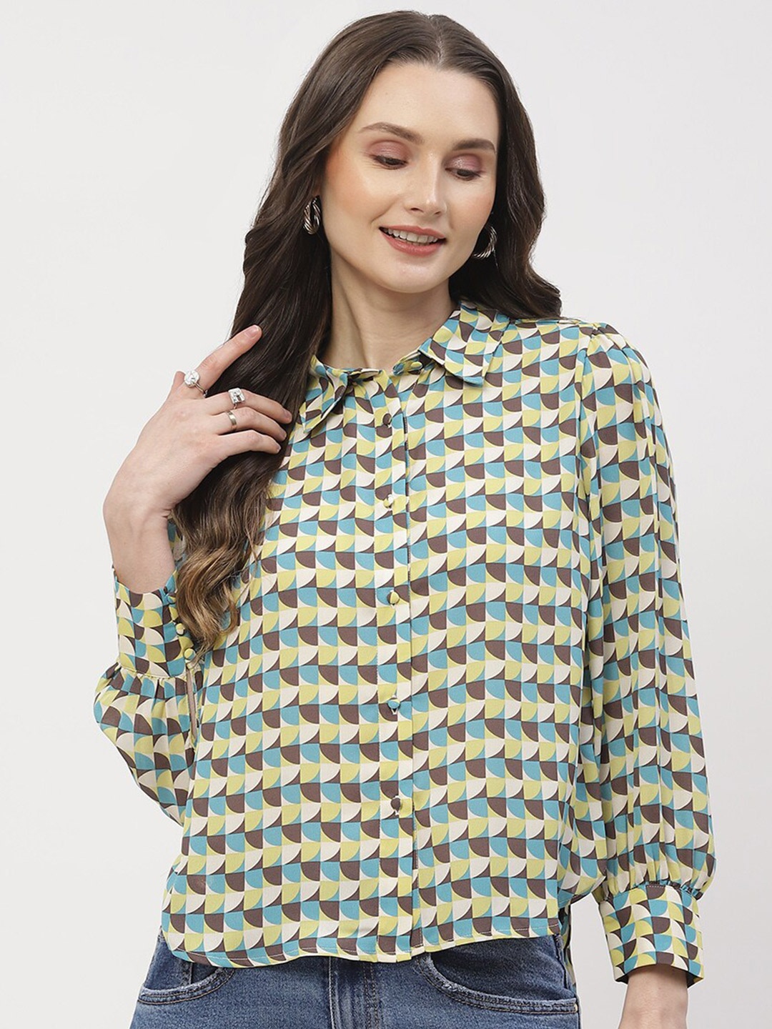 

Madame Printed Opaque Casual Shirt, Green