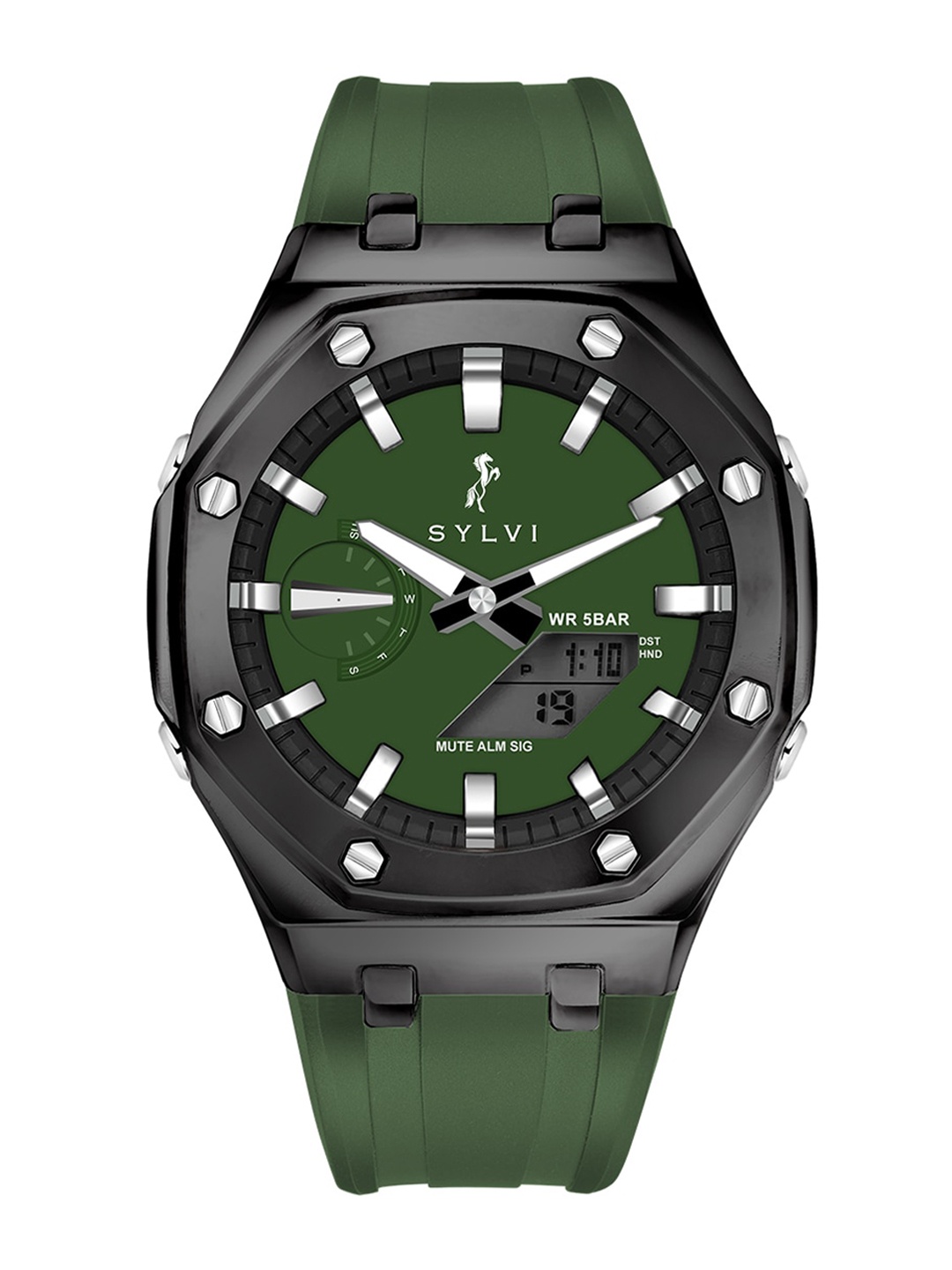 

Sylvi Men Dial & Straps Analogue Multi Function Watch 101-Green1, Black
