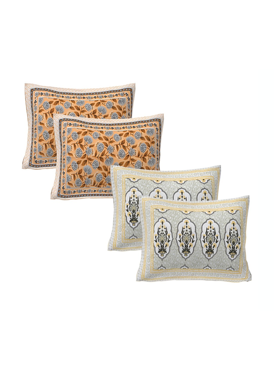 

VANI E Orange & Off White 4 Pieces Self Design Pure Cotton Rectangle Pillow Covers