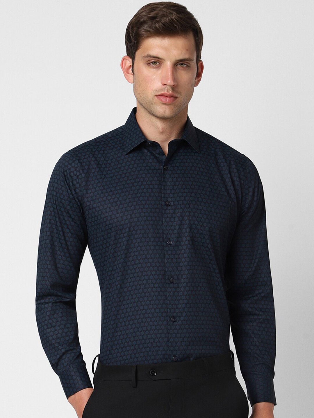 

Van Heusen Opaque Printed Cotton Shirt, Navy blue