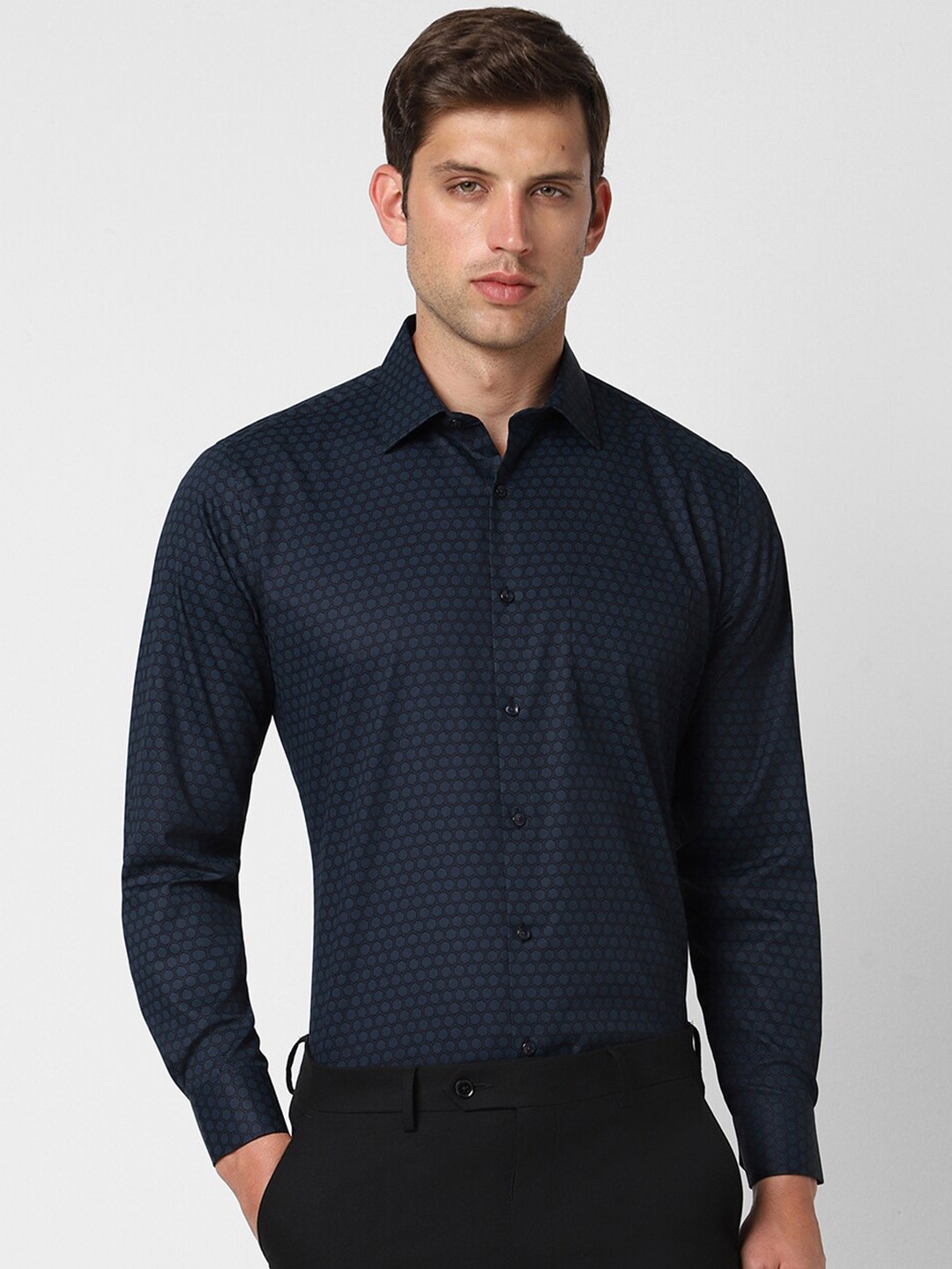

Van Heusen Opaque Printed Cotton Shirt, Navy blue