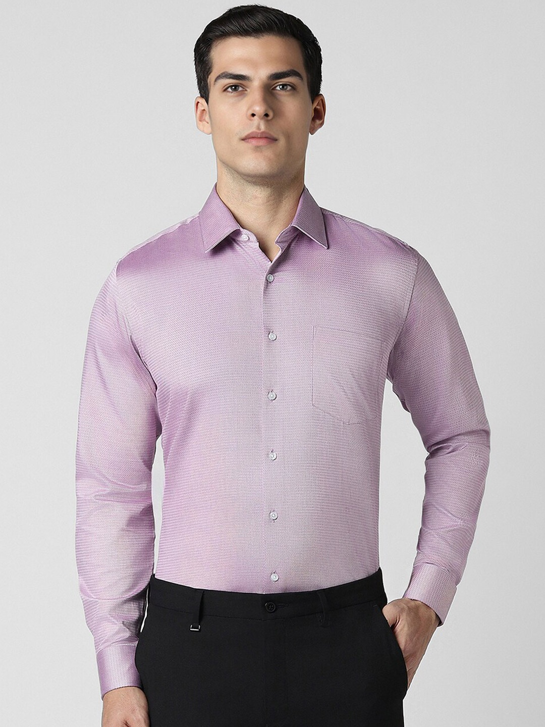 

Van Heusen Textured Full Sleeves Slim Fit Opaque Cotton Shirt, Purple