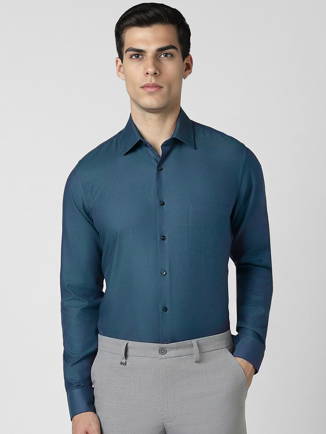 

Van Heusen Textured Full Sleeves Cotton Shirt, Blue