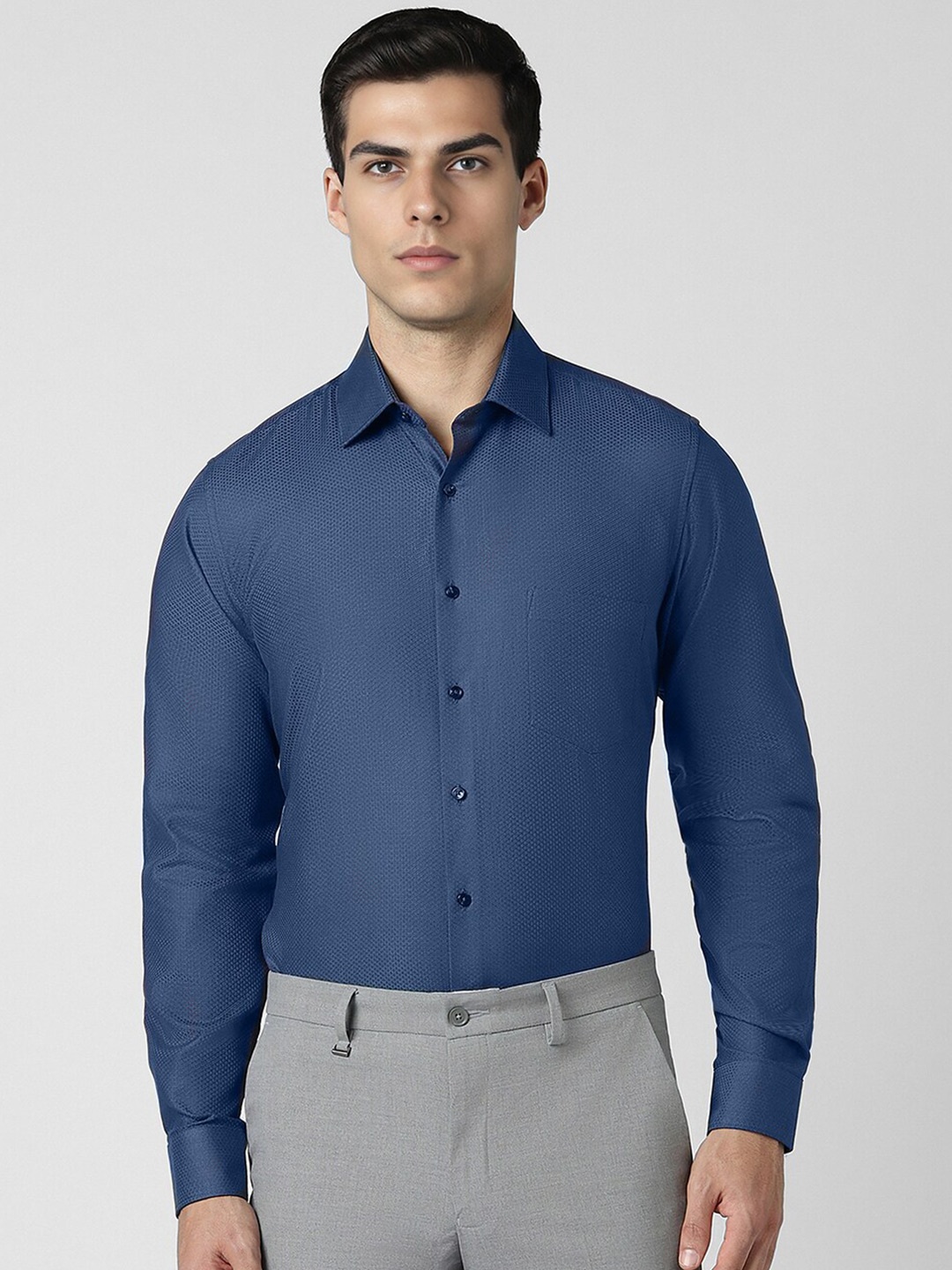 

Van Heusen Slim Fit Textured Full Sleeves Cotton Shirt, Blue