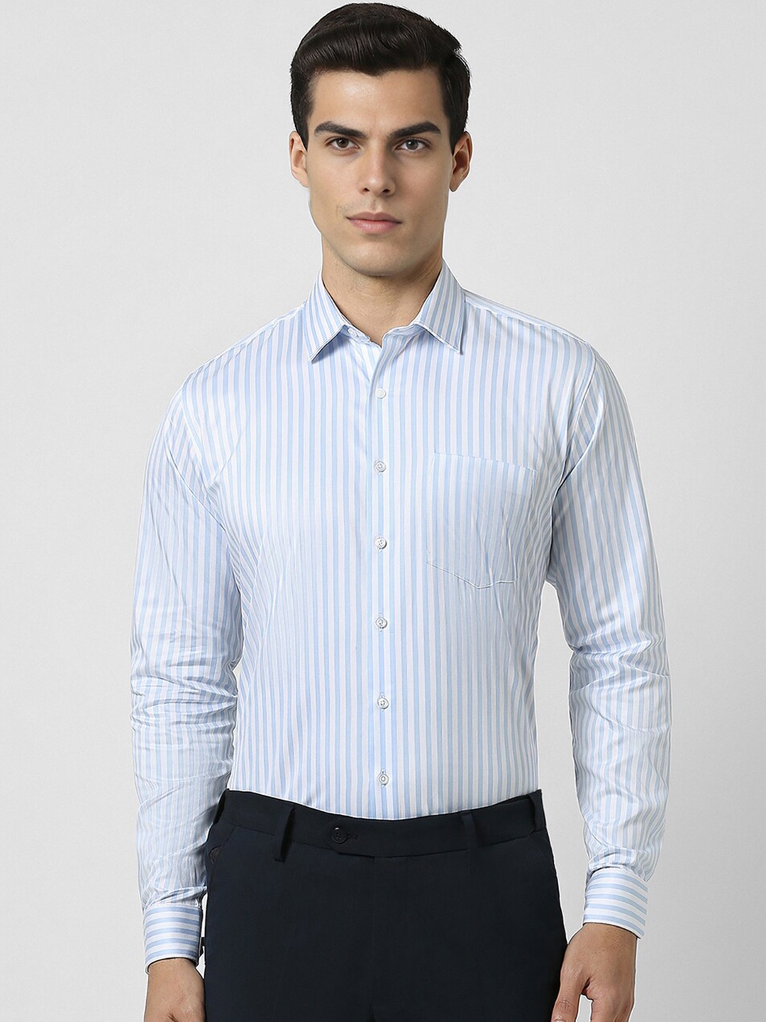 

Van Heusen Slim Fit Opaque Striped Formal Shirt, Blue