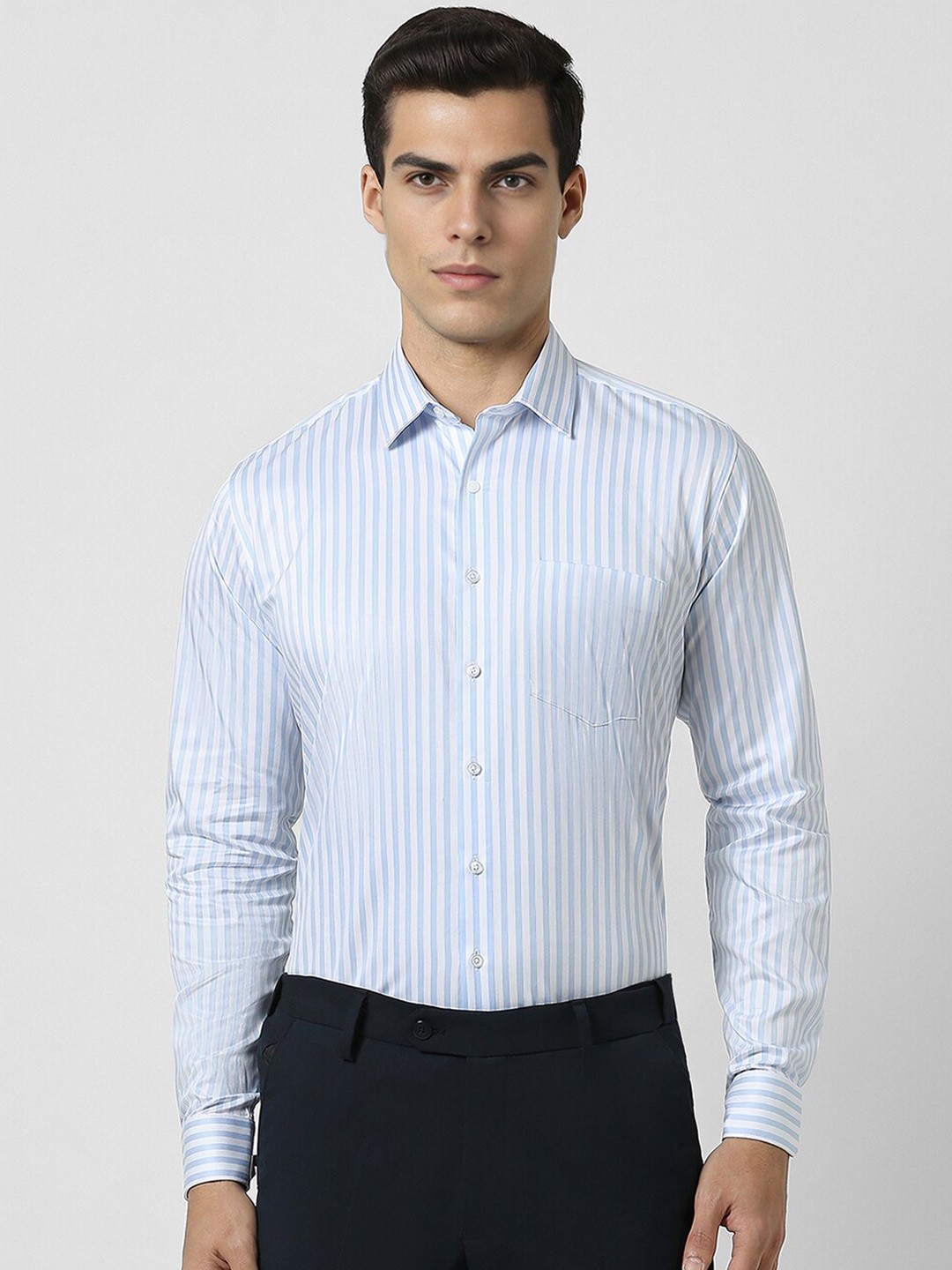 

Van Heusen Slim Fit Opaque Striped Formal Cotton Shirt, Blue