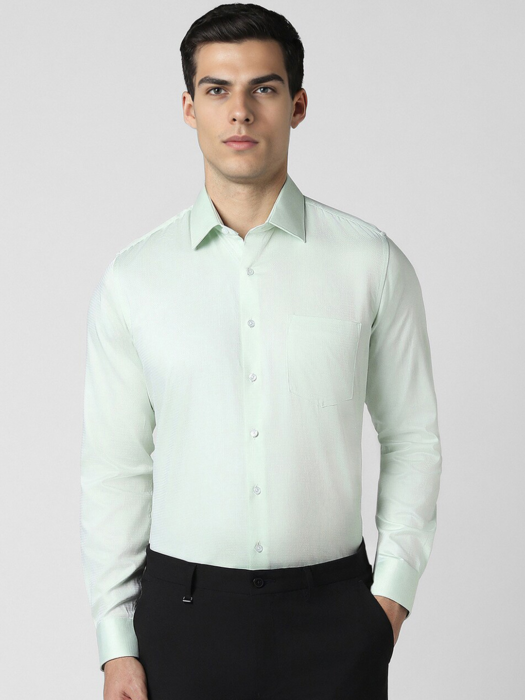 

Van Heusen Spread Collar Slim Fit Opaque Cotton Formal Shirt, Green