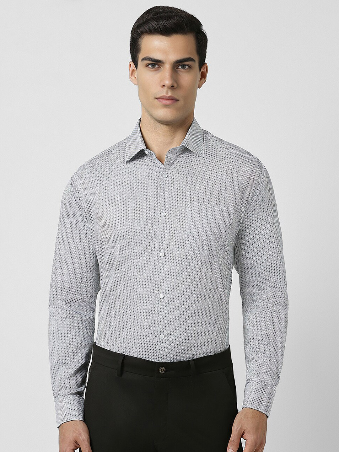 

Van Heusen Spread Collar Opaque Printed Cotton Formal Shirt, Grey