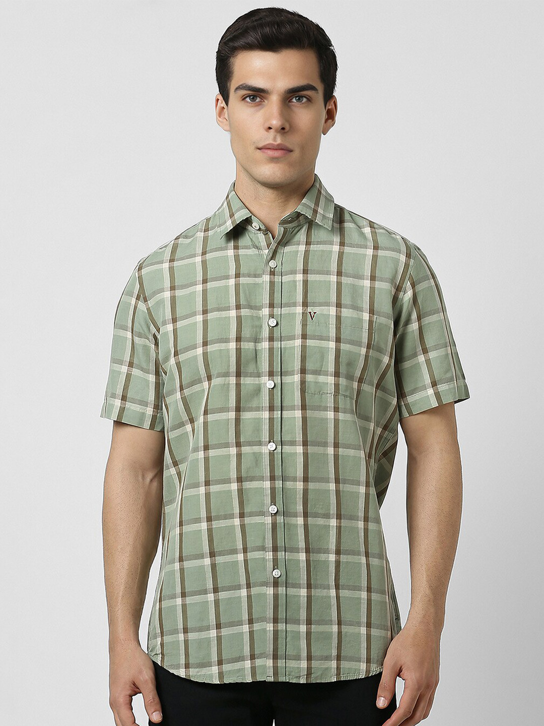 

Van Heusen Sport Spread Collar Slim Fit Opaque Checked Casual Shirt, Green
