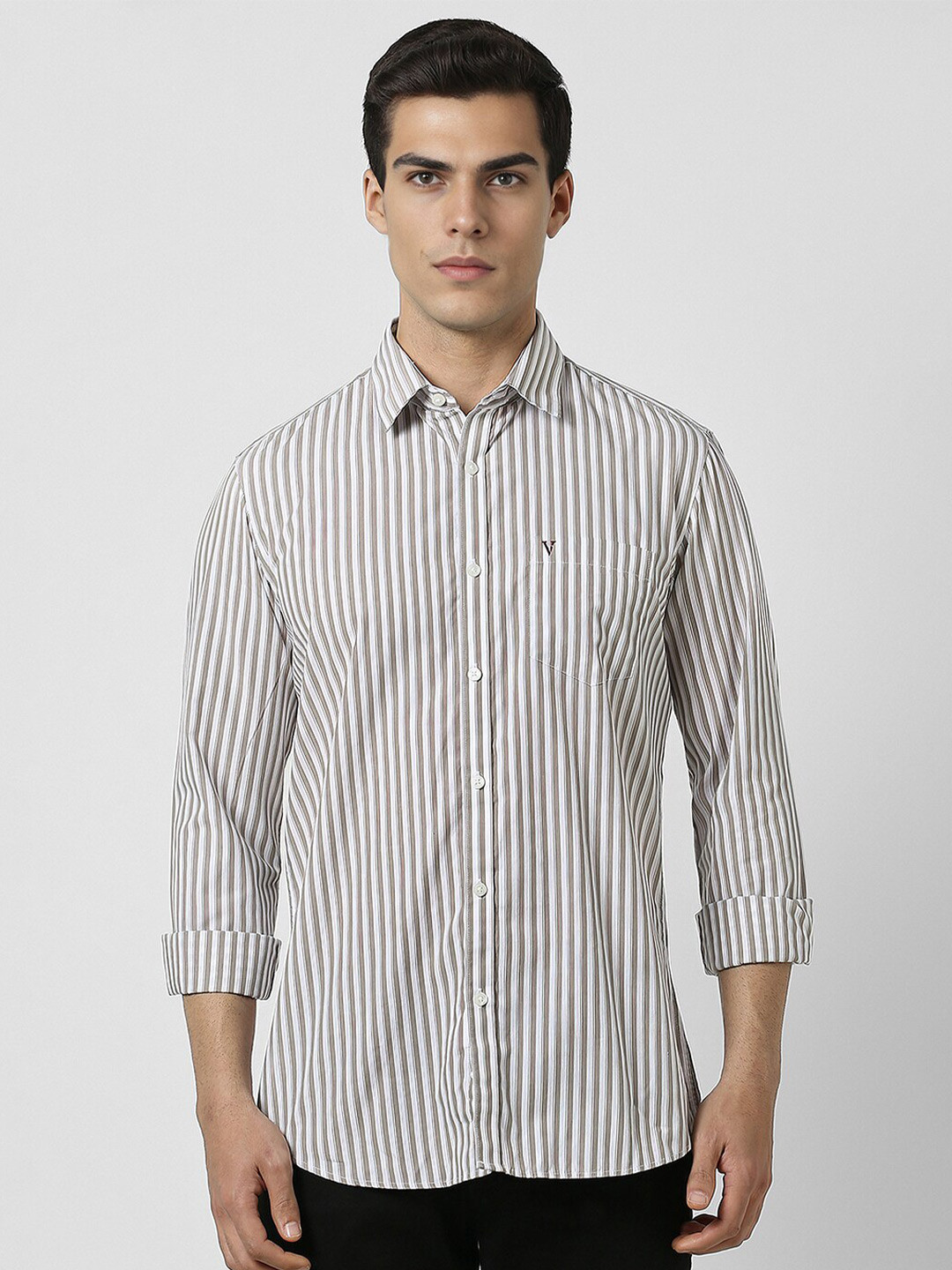 

Van Heusen Sport Spread Collar Slim Fit Cotton Opaque Striped Casual Shirt, Grey