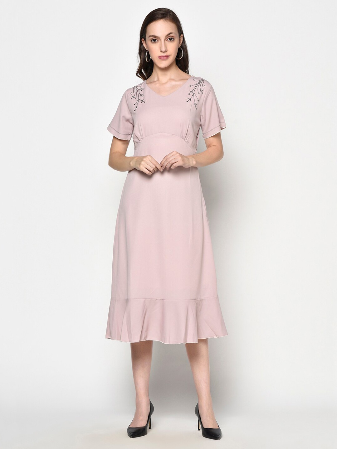 

Miss Grace Embelllished Fit & Flare Cotton Midi Dress, Mauve