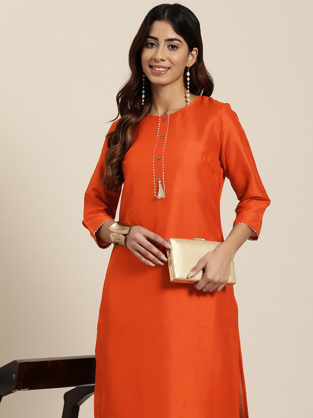 

HERE&NOW Regular Gotta Patti Kurta with Trousers, Rust