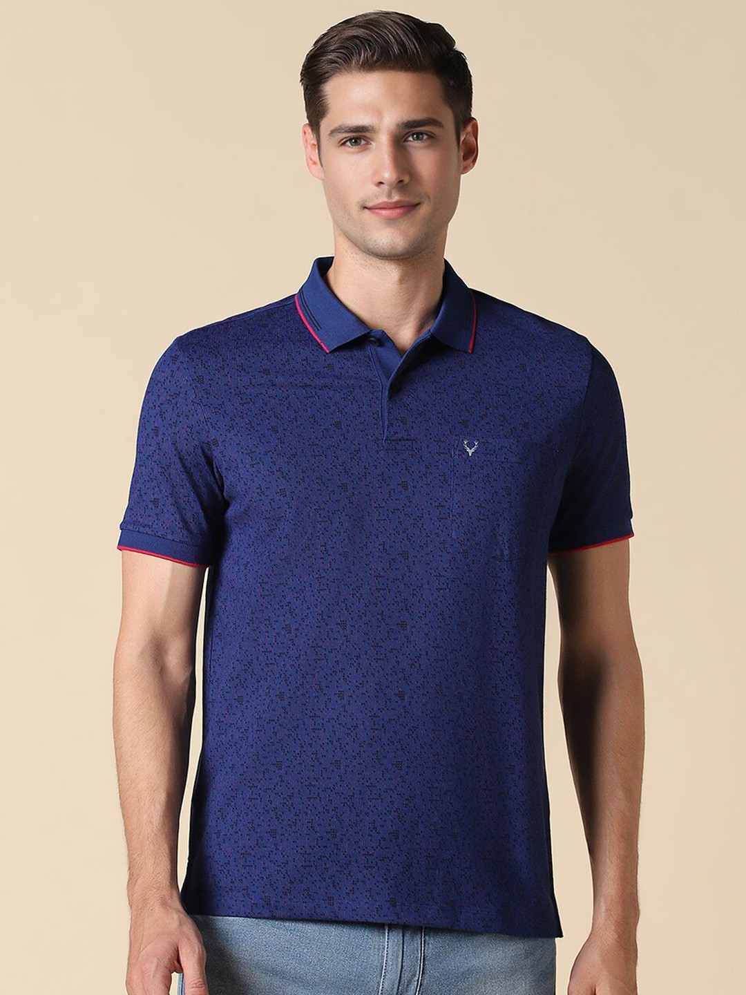

Allen Solly Self Design Polo Collar Cotton T-shirt, Blue