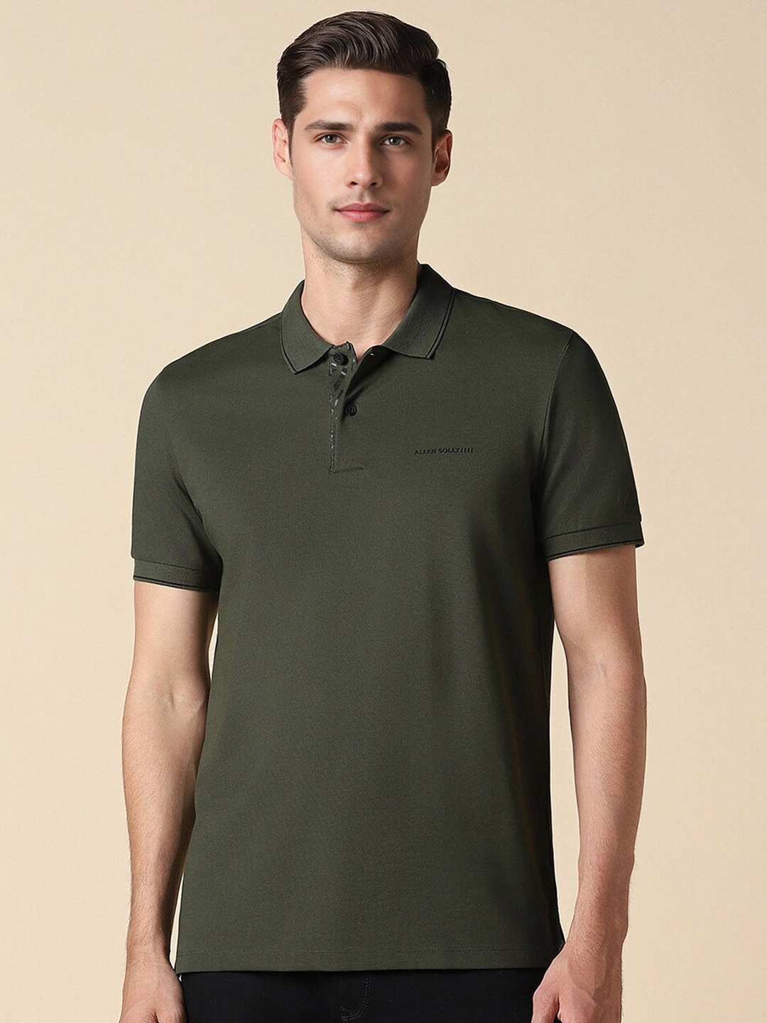 

Allen Solly Self Design Polo Collar T-shirt, Green