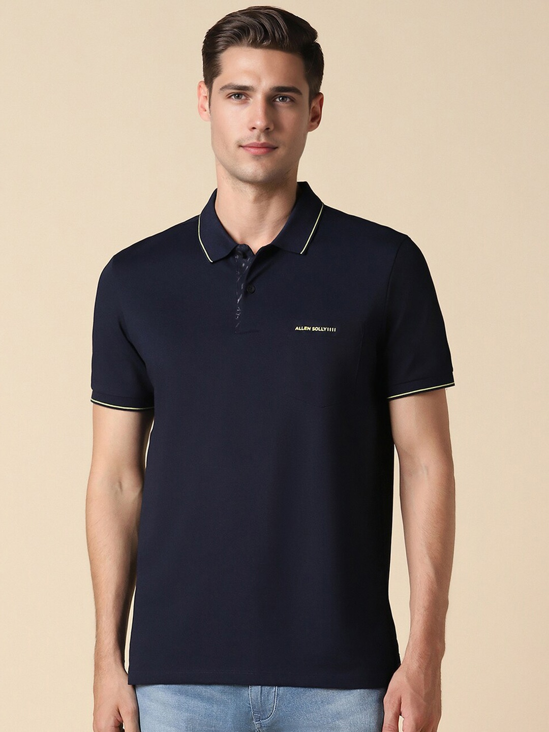 

Allen Solly Cotton Short Sleeves Polo Collar T-shirt, Navy blue