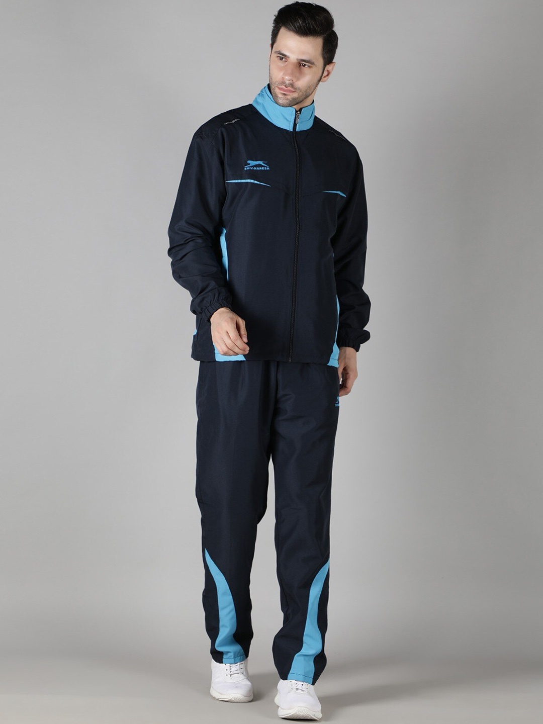 

Shiv Naresh Colourblocked Mock Collar Jacket & Trackpant, Navy blue