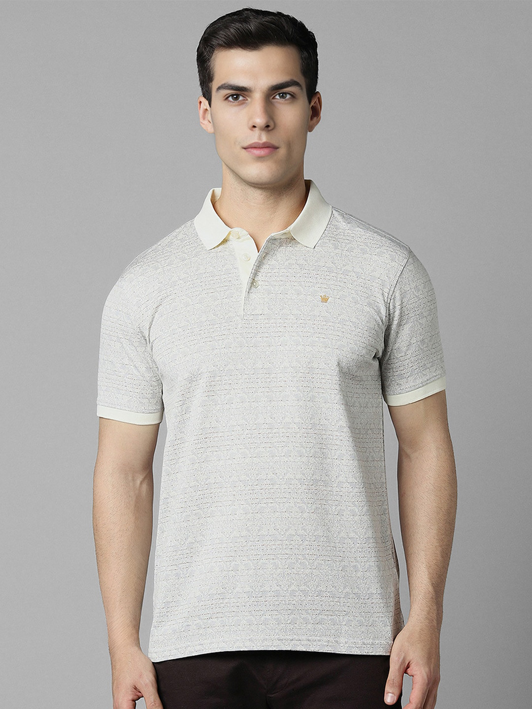 

Louis Philippe Striped Polo Collar Short Sleeves Cotton T-shirt, Grey