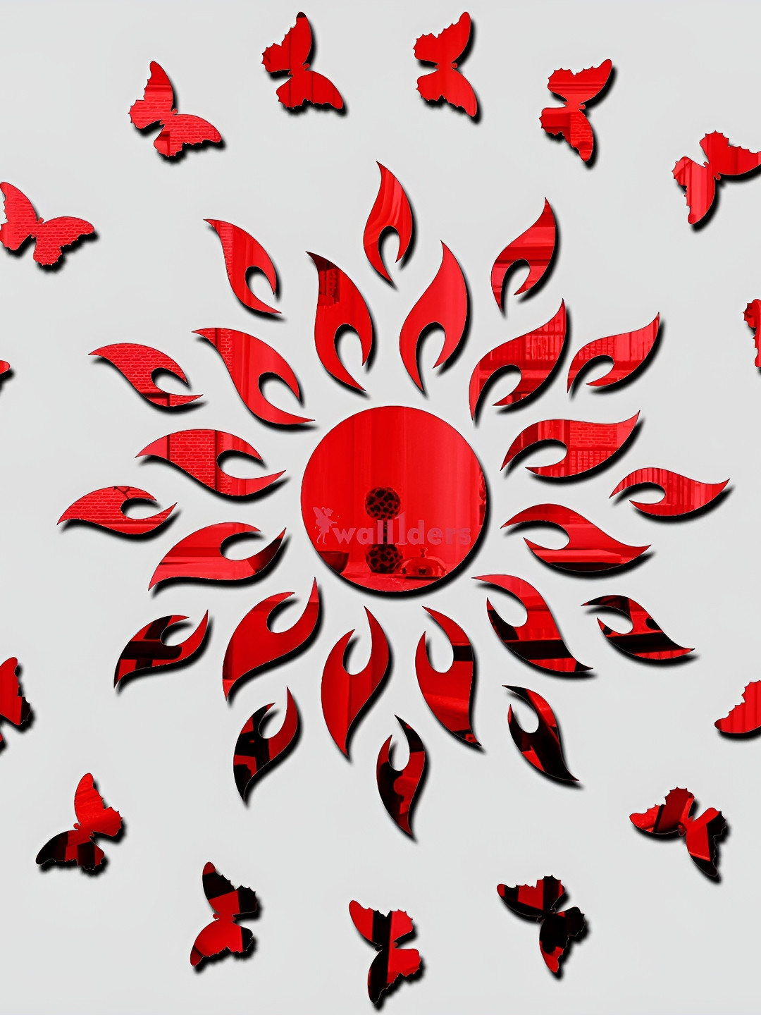 

Wall1ders Red Sun & 20-pcs Butterfly 3D Acrylic Mirror Wall Stickers