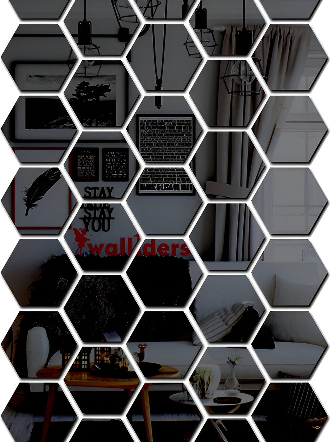 

Wall1ders 50-pcs Black Hexagon-shaped 3D Acrylic Mirror Wall Stickers