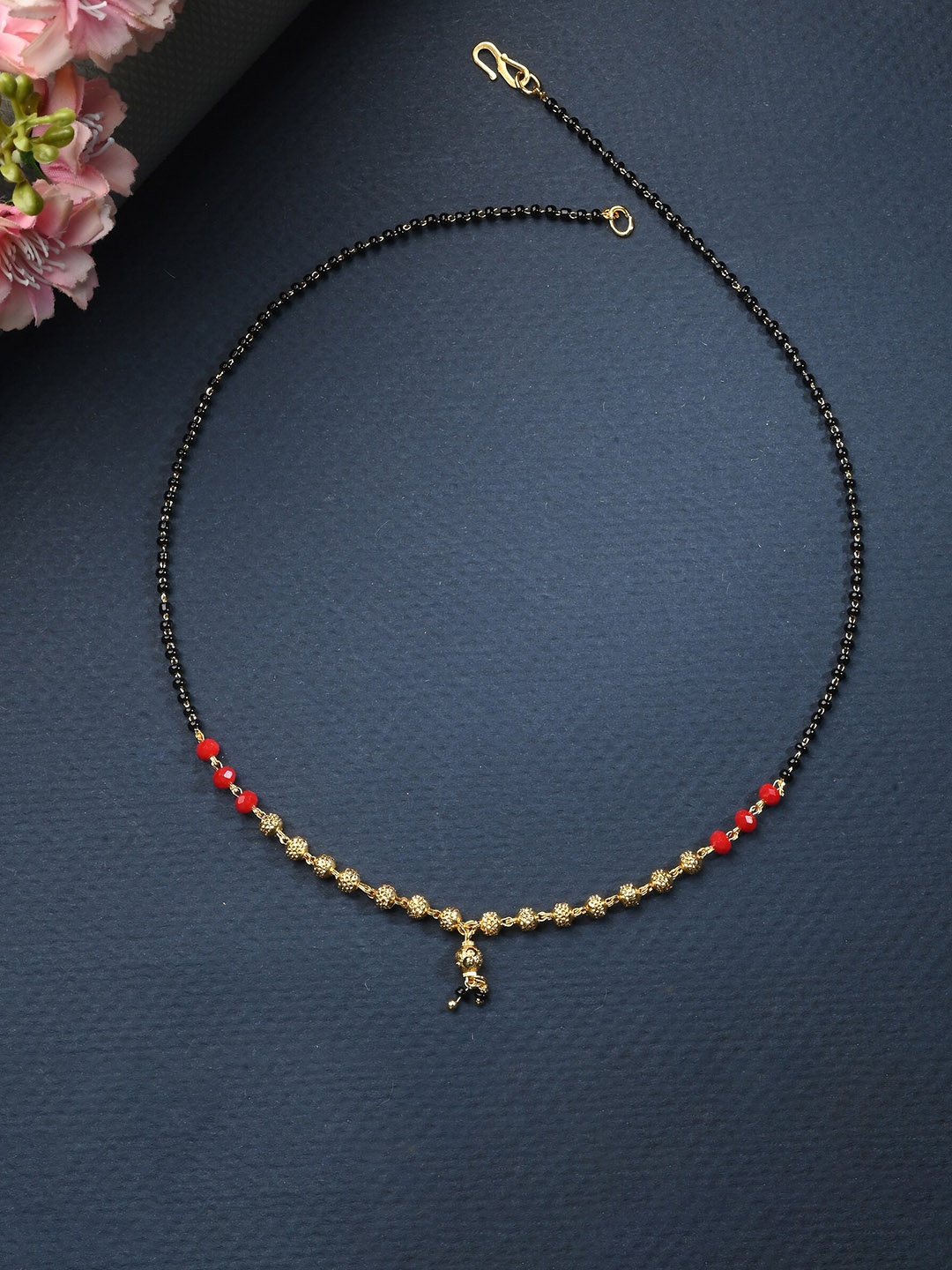 

AanyaCentric Gold-Plated American Diamond Studded & Beads Beaded Mangalsutra