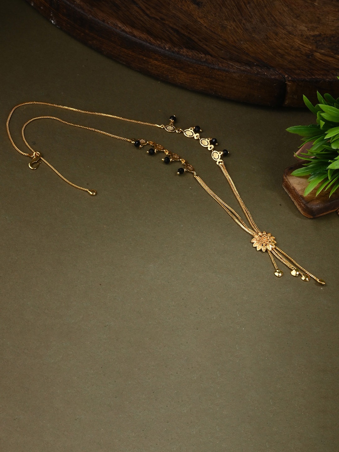 

AanyaCentric Gold-Plated American Diamond Studded & Beads Beaded Mangalsutra