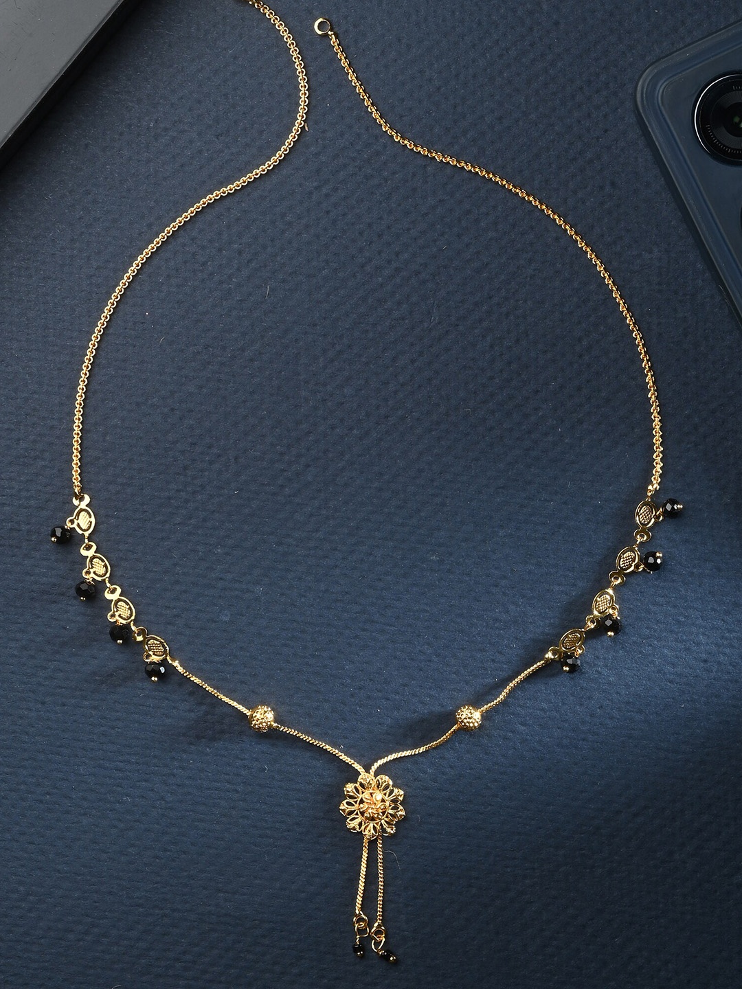 

AanyaCentric Gold-Plated AD-Studded Mangalsutra, Earring & Ring Set